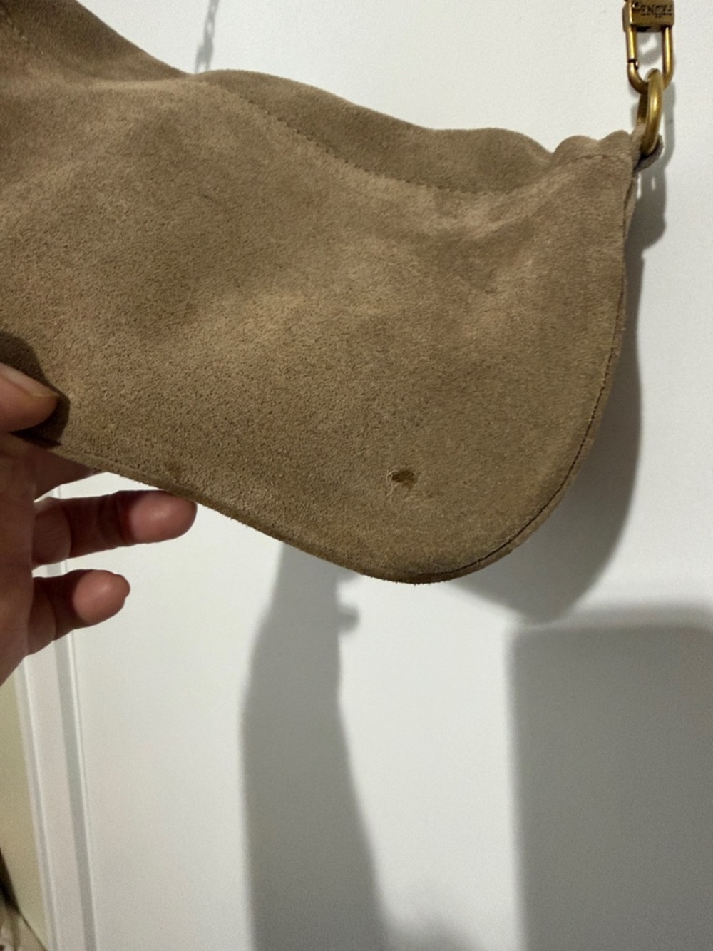 Prune Tan Suede Crossbody Bag with Gold Chain - Picture 6 of 16